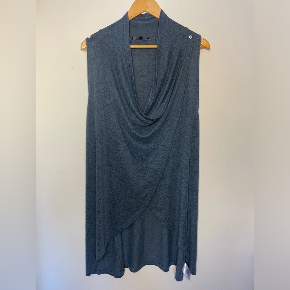 Olivia Sky Cardigan Sleeveless Dark Blue Open Front Lagenlook Maternity Large